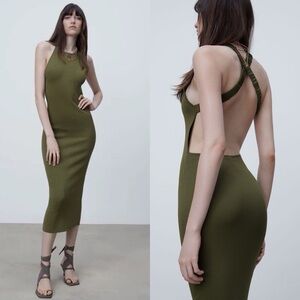 Olive Green Halter Midi Dress